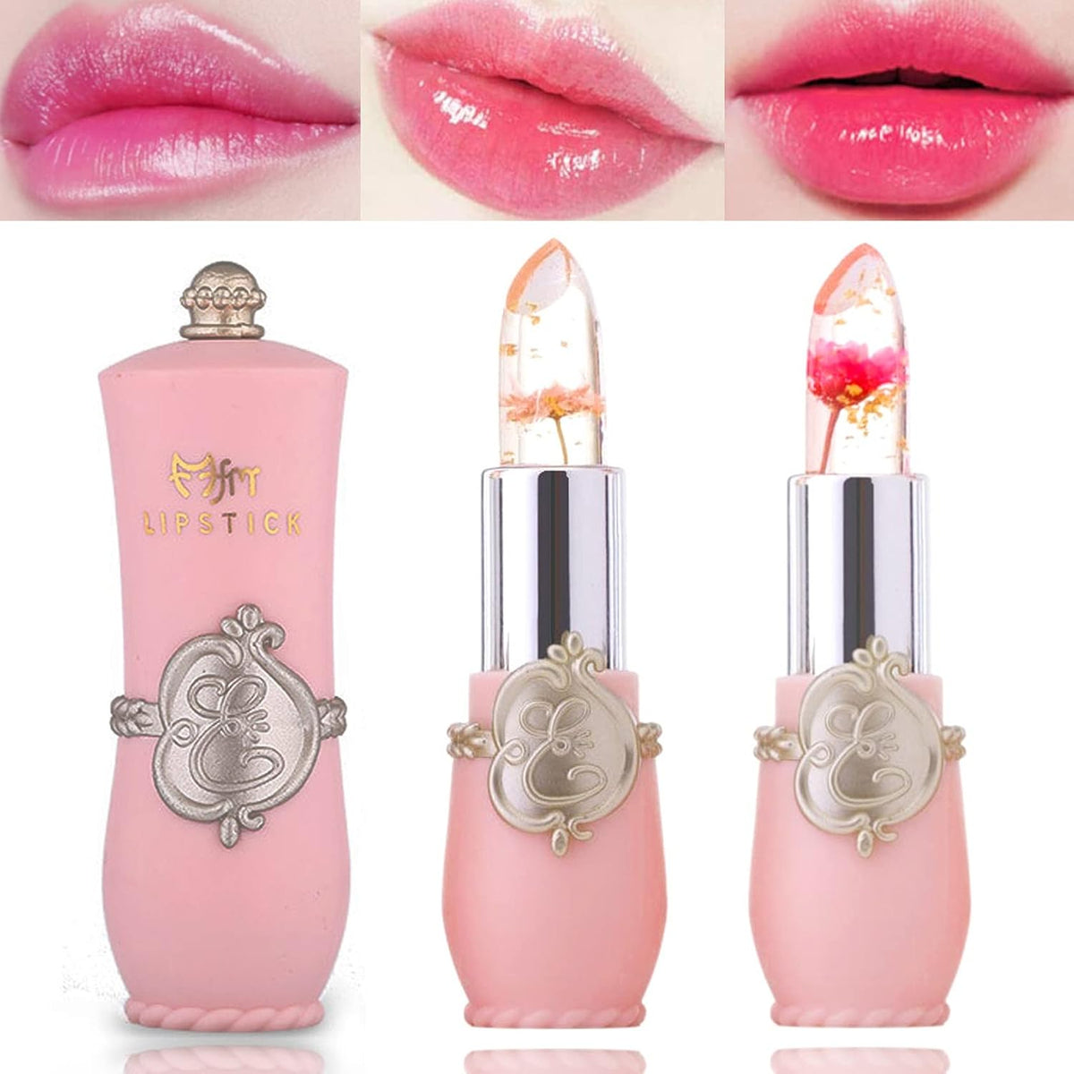 2 Pack Crystal Flower Jelly Lipstick,Magic Color Changing Lipstick,Ph Clear Temperature Color Changing Lipgloss,Lip Balm,Long Lasting Nourishing Moisturizing Lip Stick Set(Set A)