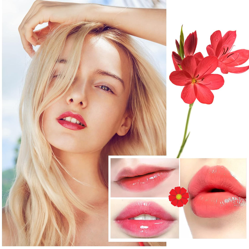 2 Pack Crystal Flower Jelly Lipstick,Magic Color Changing Lipstick,Ph Clear Temperature Color Changing Lipgloss,Lip Balm,Long Lasting Nourishing Moisturizing Lip Stick Set(Set A)